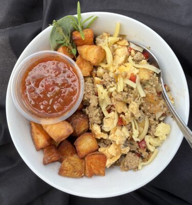 Breakfast: Potato, Egg and Cheese Breakfast Bowl (Option to add Turkey Sausage) (GF)