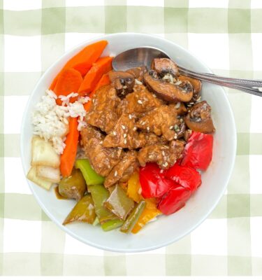 Salads & Bowls: Teriyaki Mushroom Bowl w/ Chicken, Salmon or Veg Option (GF/DF)