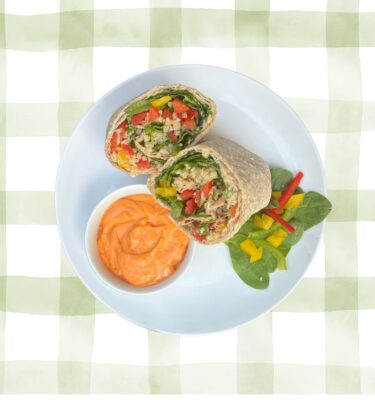 Sandwiches & Wraps: Veggie Hummus Wrap with Red Pepper Aioli (DF/Vegetarian)